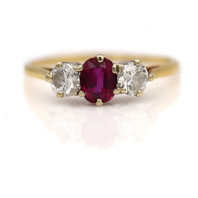 Cushion Cut Vintage Ruby Ring with Old European Cut Diamonds GIA Burma No Heat