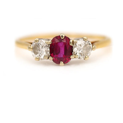 Vintage 1.00 CTW Cushion Cut GIA No Heat Burma Ruby Old European Cut Diamond Engagement Ring