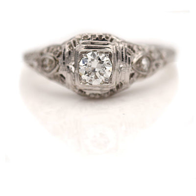 Vintage Geometric Square Old European Cut Diamond Engagement Ring .30 Ct G/SI2