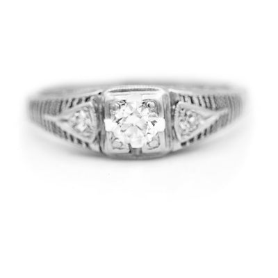 Art Deco .29 CTW Old European Cut Diamond Antique Engagement Ring Intricate Open Metalwork 