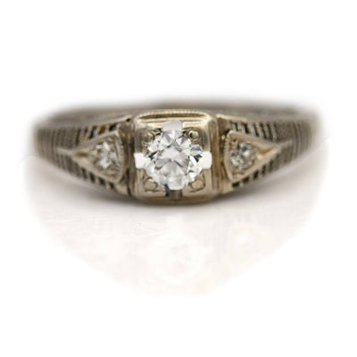 Art Deco Diamond Engagement Ring with Intricate Open Metalwork .25 Carat