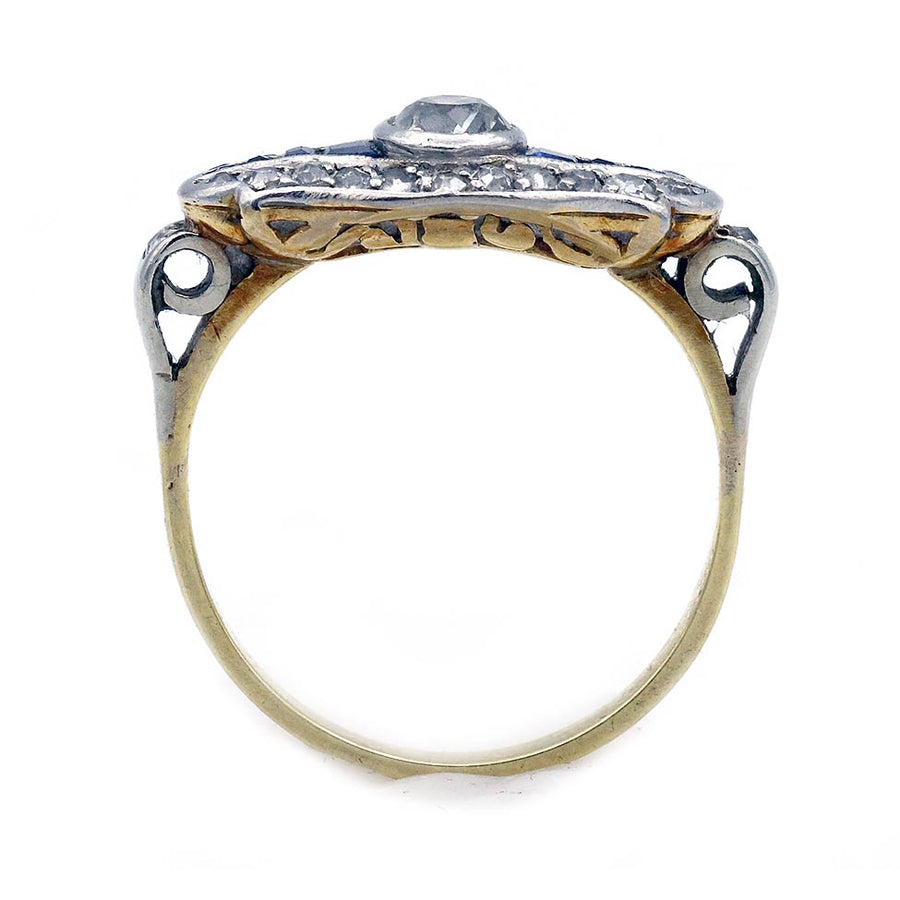 Antique .20ct Old European Cut Diamond and Sapphire Platinum & 18K Gold Ring