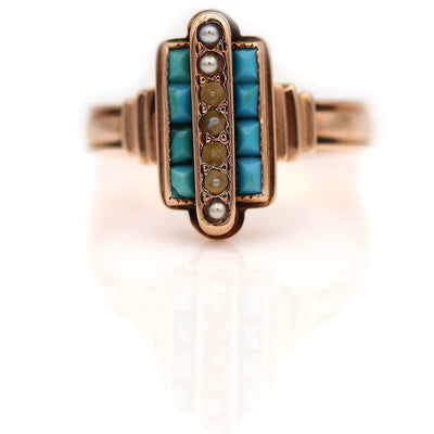 Victorian Turquoise & Pearl Ring Circa 1900s