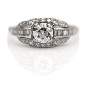 Art Deco 1.32 CTW Old European Cut Baguette Diamond Vintage Engagement Ring GIA D/SI2