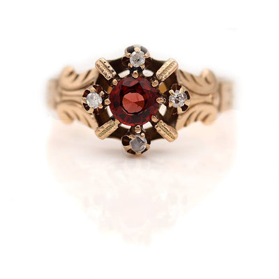 Victorian Round Garnet and Rose Cut Diamond Ring Circa 1900's