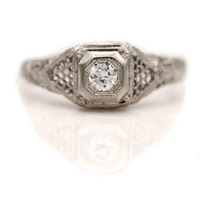 Art Deco .15 CTW Old European Cut Antique Engagement Ring with Open Metal Work