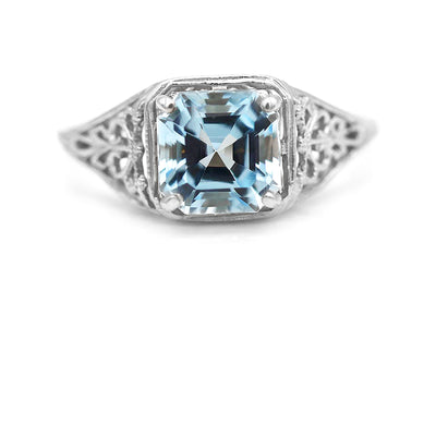 Art Deco 1.75 CTW Asscher Cut Aquamarine Solitaire Gemstone Engagement Ring