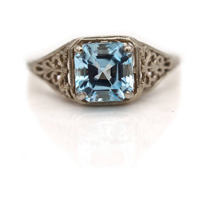 Art Deco 1.75 CTW Asscher Cut Aquamarine Solitaire Gemstone Engagement Ring