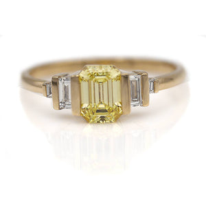 Contemporary 1.06 CTW Natural Fancy Intense Yellow Emerald Cut Vintage Diamond Engagement Ring GIA