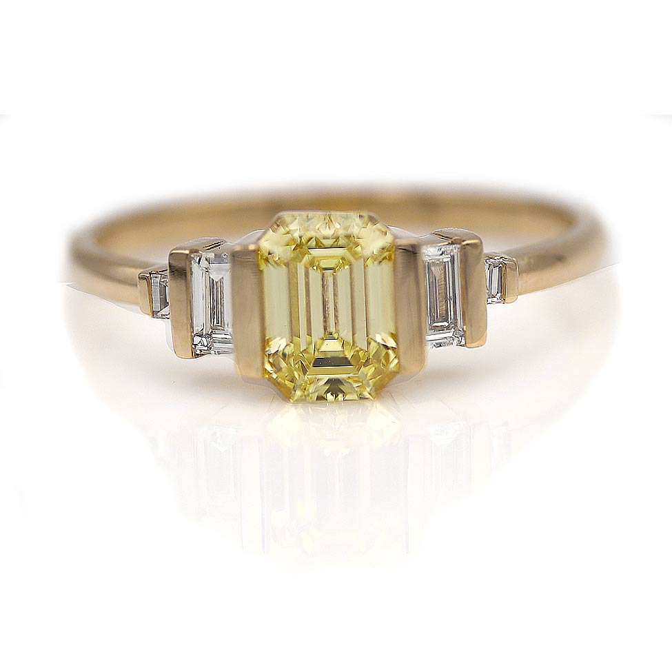 Fancy Yellow Emerald Cut Diamond Contemporary CTW Natural
