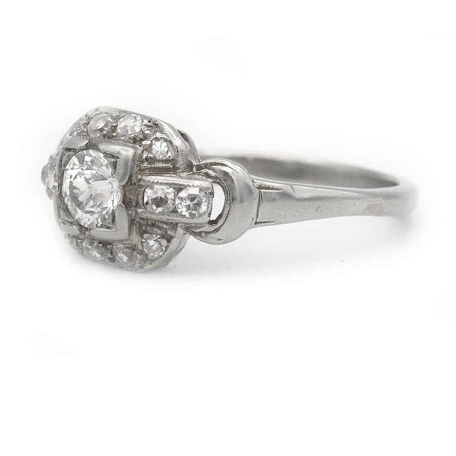 Art Deco .49 CTW Old Mine Cut Diamond Geometric Square Engagement Ring