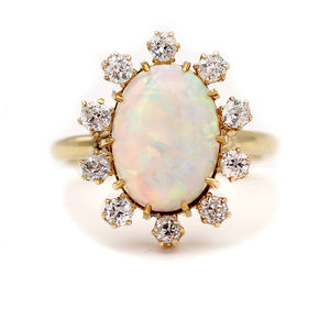 Mid-Century 3.90 CTW Opal Mine Cut Diamond Engagement Ring