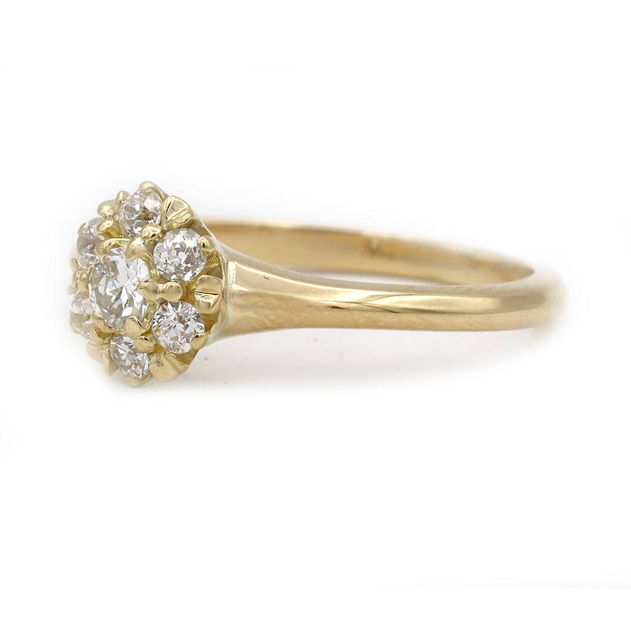 Victorian Style .35 CTW Old Mine Cut Diamond Halo Engagement Ring in 14K Yellow Gold