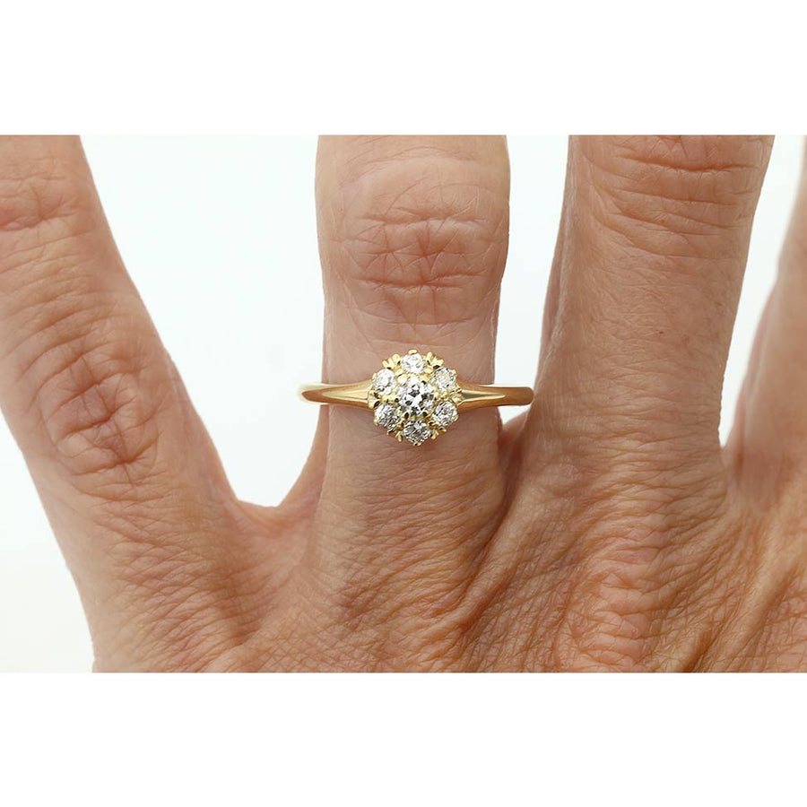 Victorian Style .35 CTW Old Mine Cut Diamond Halo Engagement Ring in 14K Yellow Gold