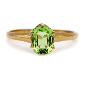 Victorian 1.01 ct cushion cut peridot solitaire engagement ring in 10k rose gold