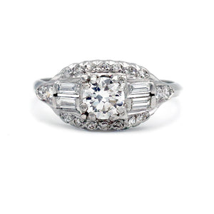 Vintage 1.06 Ctw Transitional Cut Diamond Platinum Baguette Art Deco Engagement Ring GIA I/VS1