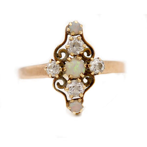 Victorian .70 CTW Opal & Mine Cut Diamond Antique Dinner Ring