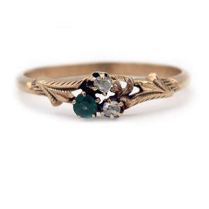 victorian rose cut diamond and green garnet doublet engagement ring in 10k rose gold front view