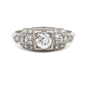 Art Deco .72 CTW Old Mine Cut Diamond Platinum Antique Engagement Ring