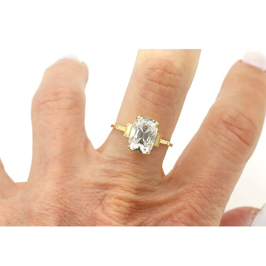 Vintage Style 2.81 CTW Lab Grown Old Mine Cushion Cut 18 Karat Yellow Gold Engagement Ring IGI E/VS1