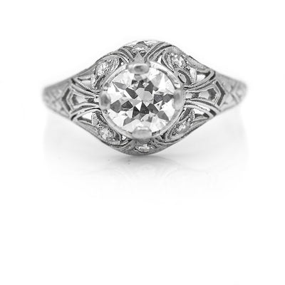 Art Deco .97 CTW Intricate Vintage Diamond Engagement Ring GIA I/SI1