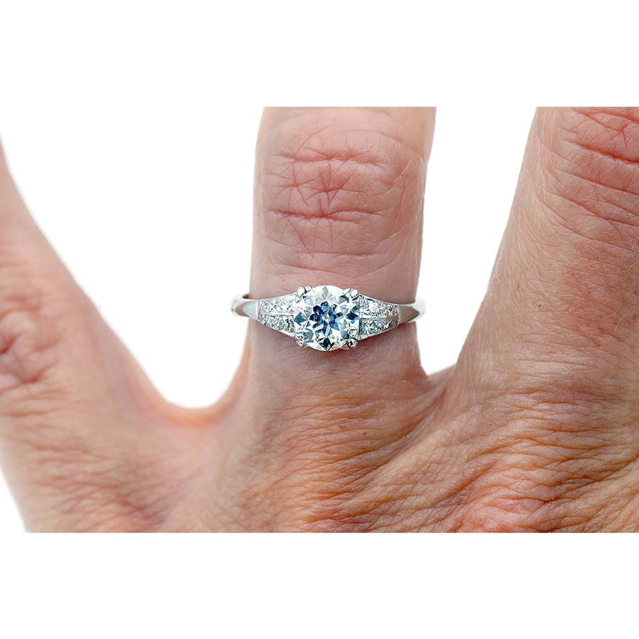 Art Deco .79 Ct Old European Cut Diamond Platinum Engagement Ring | GIA H/SI1
