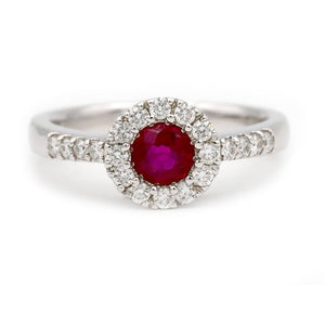 Mid Century 1.05 CTW Burma Ruby and Diamond Gemstone Engagement Ring