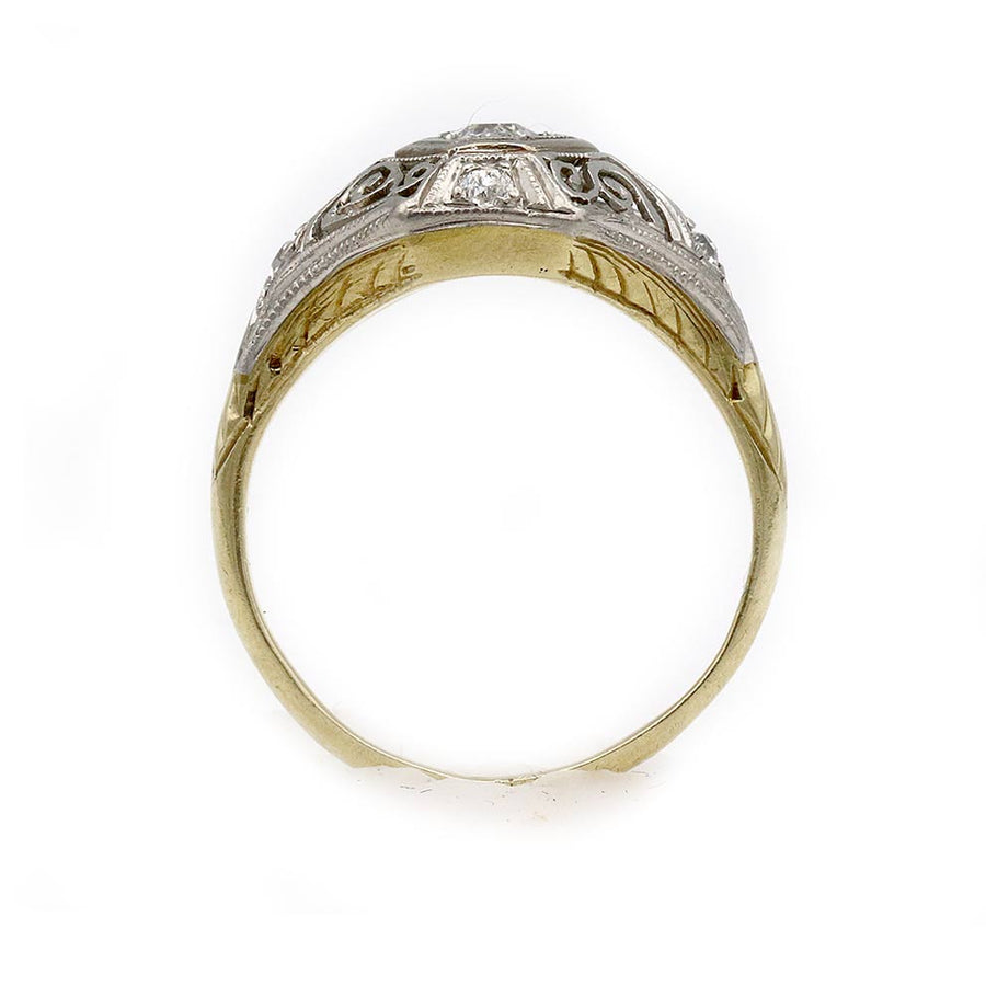 Art Deco Old Mine Cut Diamond Engagement Ring in Two-Tone Gold