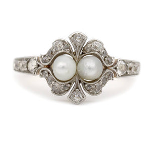 Victorian Pearl & Diamond Toi et Moi Engagement Ring