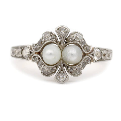 Victorian Pearl & Diamond Toi et Moi Engagement Ring