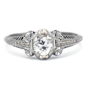 Art Deco .30 CTW Old European Cut Diamond Solitaire Engagement Ring in Platinum Front View