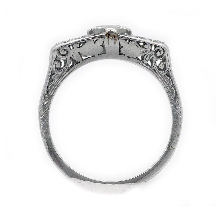 Art Deco .40 Ct Old Mine Cut Diamond Low Profile Antique Engagement Ring