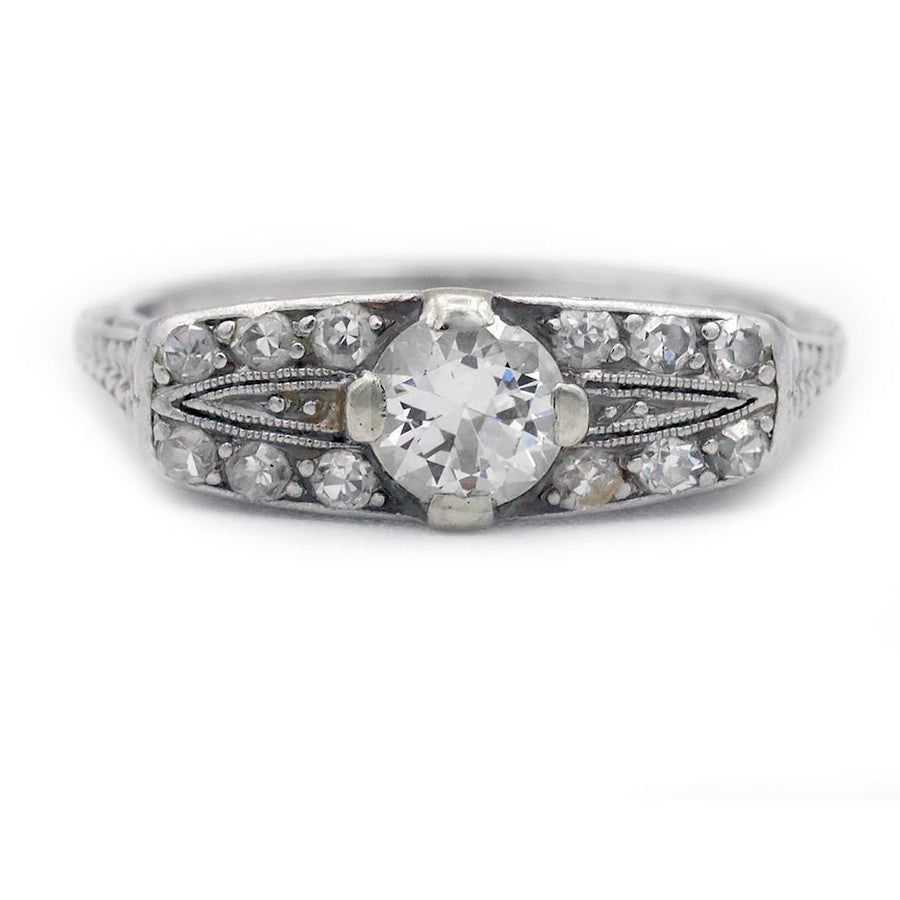 Art Deco .40 Ct Old Mine Cut Diamond Low Profile Vintage Engagement Ring