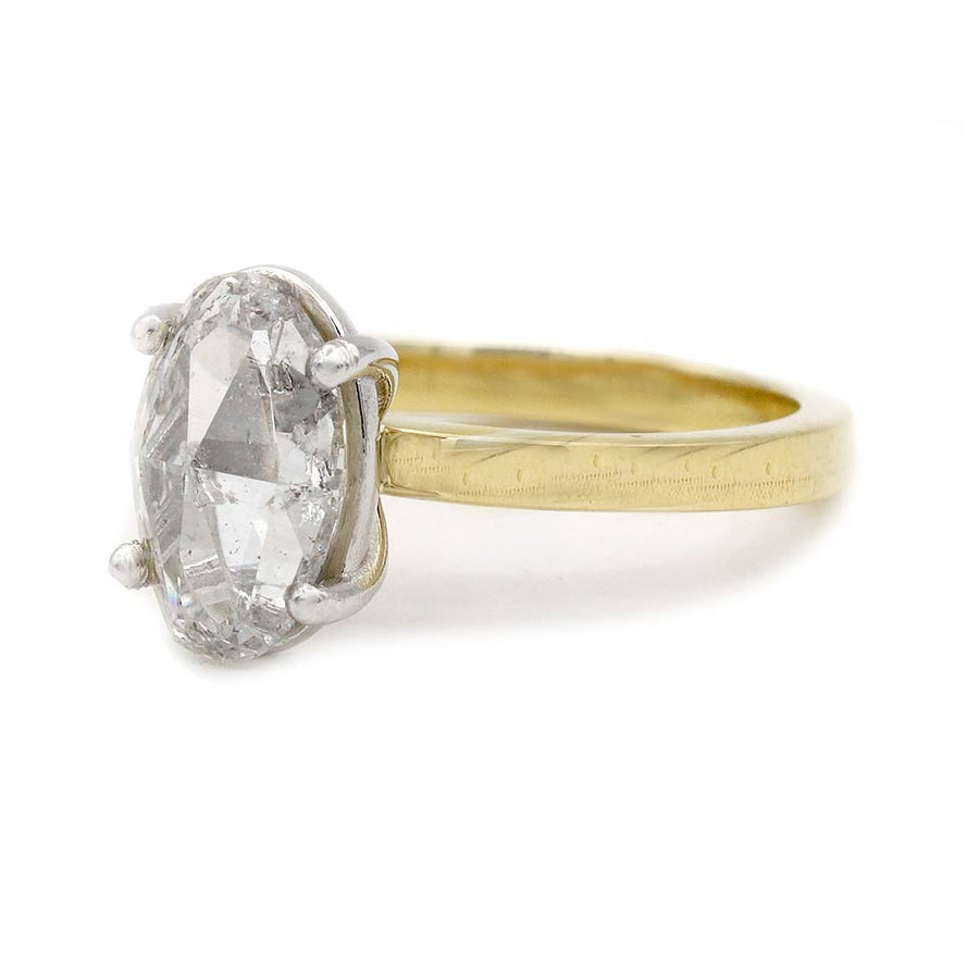 Victorian Style 2.12 Ct Rose Cut Diamond Engagement Ring in Platinum & 18Kt Yellow Gold