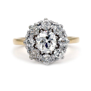 Victorian style old mine cut diamond halo engagement ring .81 carat GIA certified