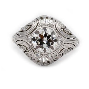 Art Deco 1.17 Carat GIA Old European Cut Diamond Engagement Ring in Platinum Bezel Setting
