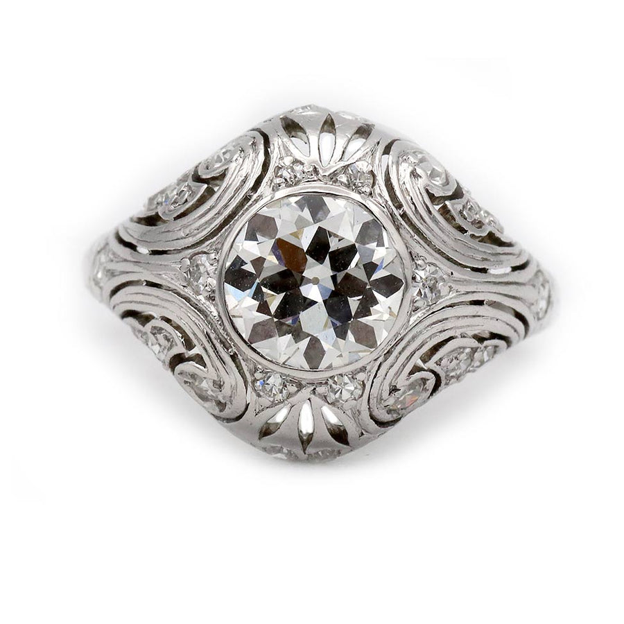 Art Deco 1.17 Carat GIA Old European Cut Diamond Engagement Ring in Platinum Bezel Setting