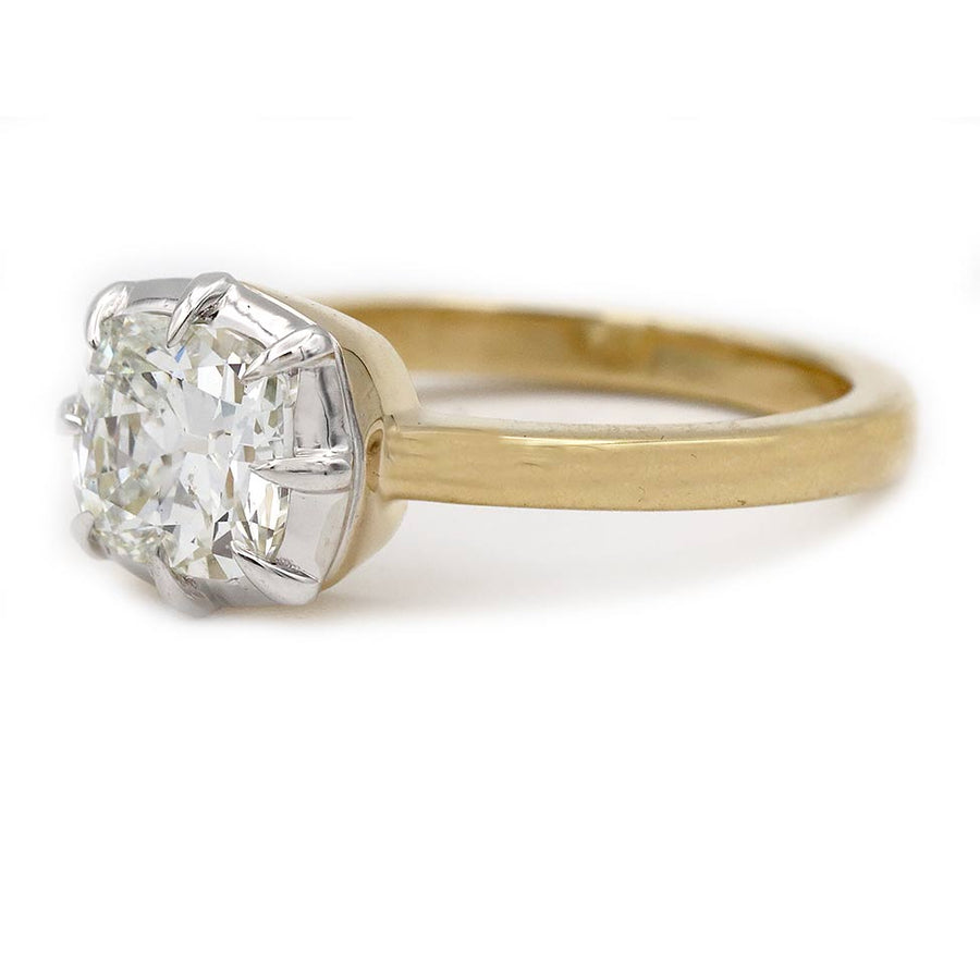 Vintage Style Cushion Cut Diamond Engagement Ring Platinum 14 Karat Yellow Gold — 1.28 Carat, GIA G/I1