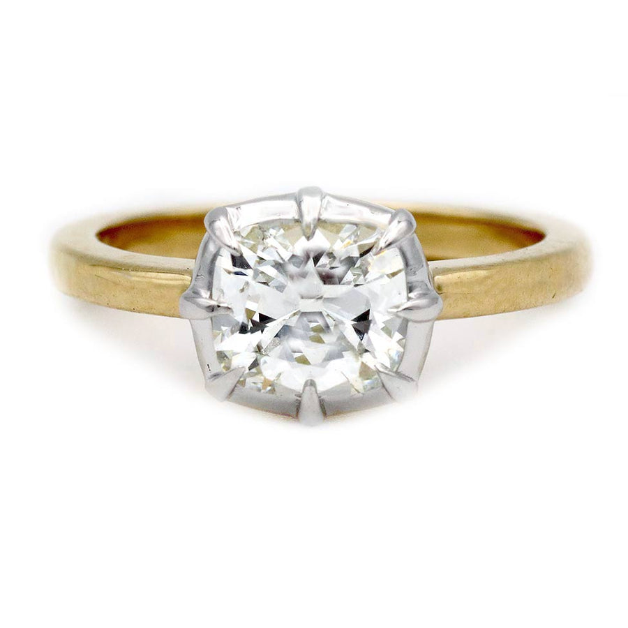 Vintage Style Cushion Cut Diamond Engagement Ring Platinum 14 Karat Yellow Gold — 1.28 Carat, GIA G/I1