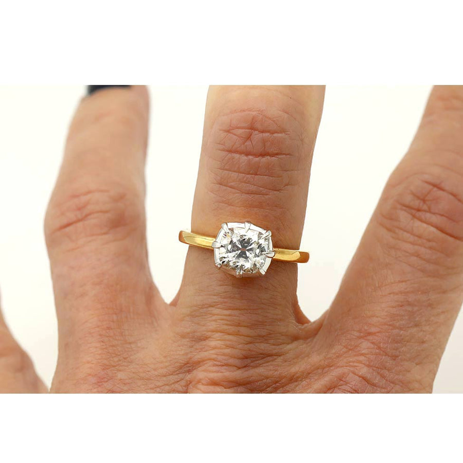 Vintage Style Cushion Cut Diamond Engagement Ring Platinum 14 Karat Yellow Gold — 1.28 Carat, GIA G/I1