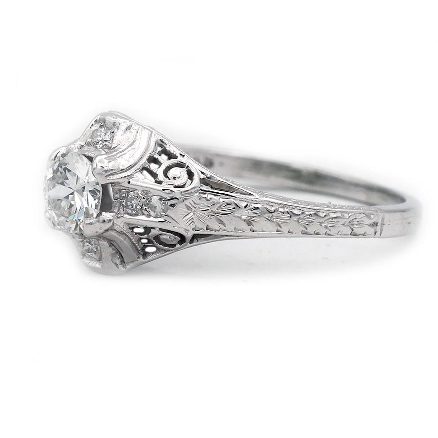 Art Deco .40 Ct Old European Cut Diamond Vintage Engagement Ring Signed 