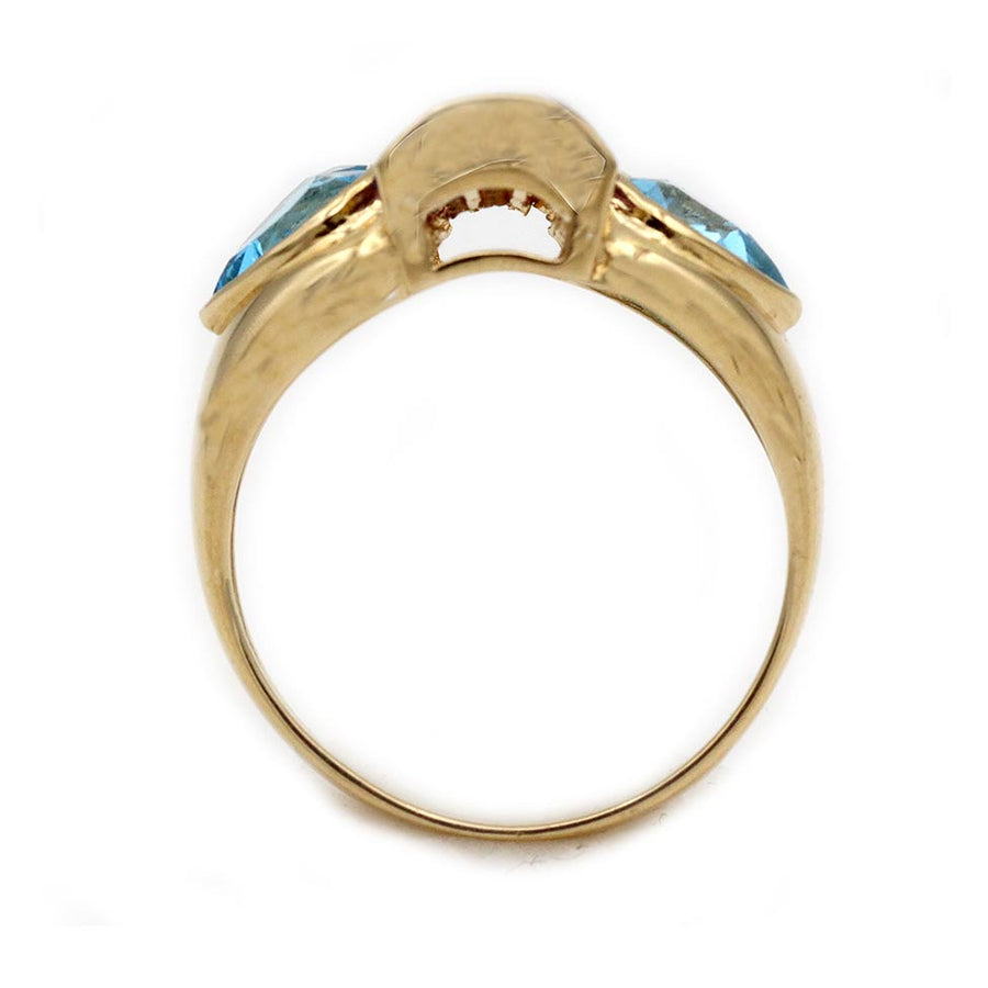 Retro Blue Topaz, Brown Topaz, Amethyst & Diamond Cocktail Ring in 14K Yellow Gold