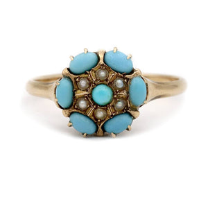 Antique Victorian turquoise ring with seed pearls