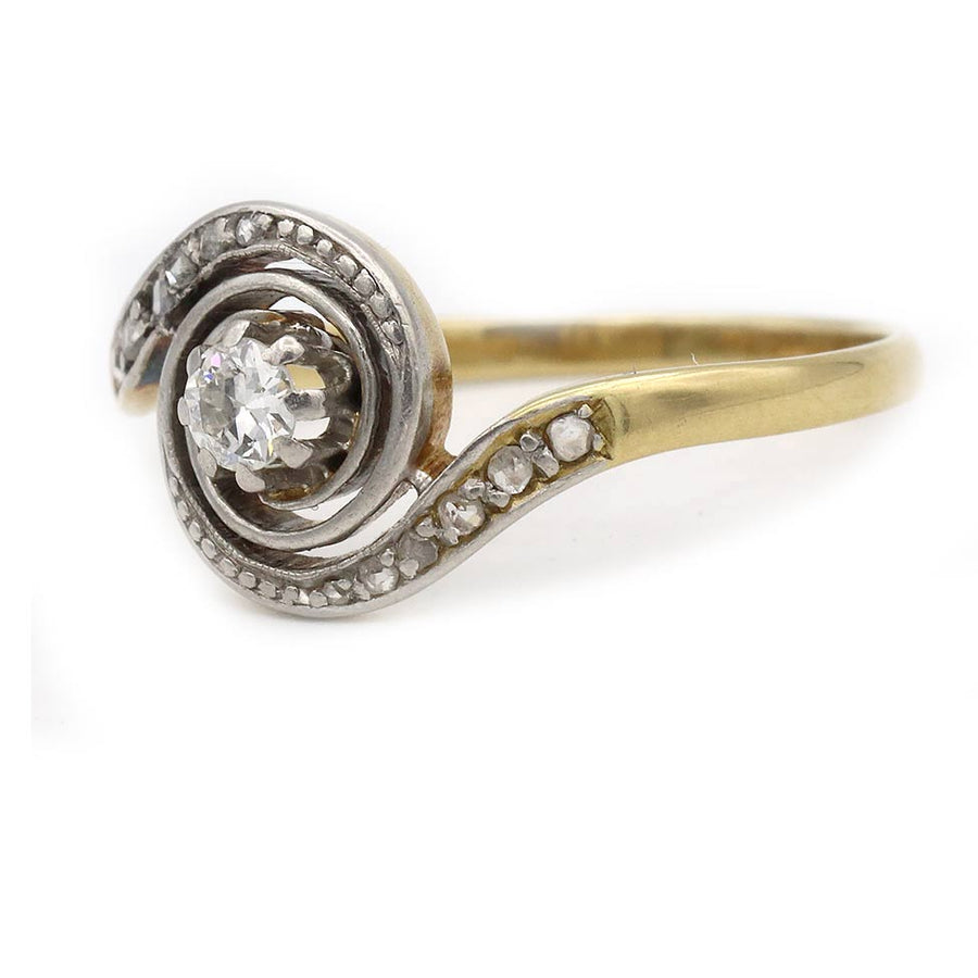 Late 1800s rose cut diamond bypass ring side view