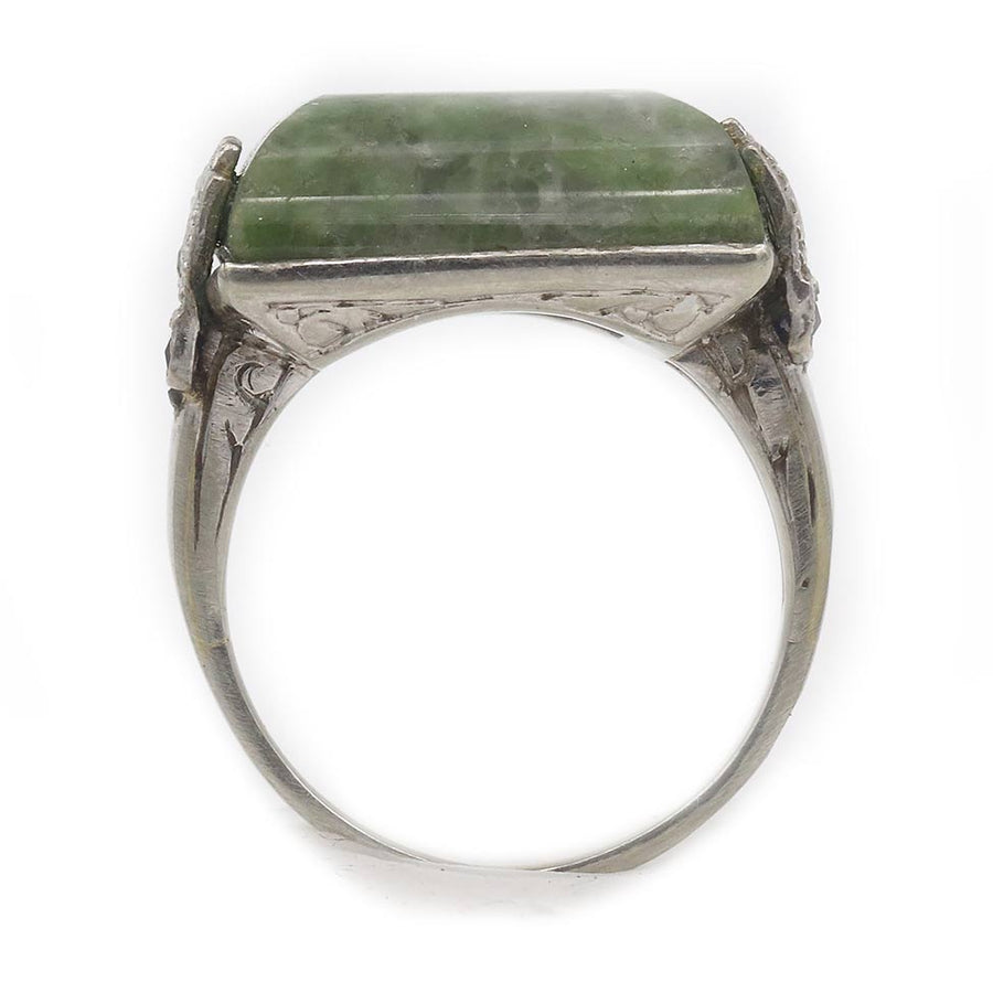 Art Deco Jade, Rose Cut Diamond  Sapphire Antique Engagement Ring Circa 1930s