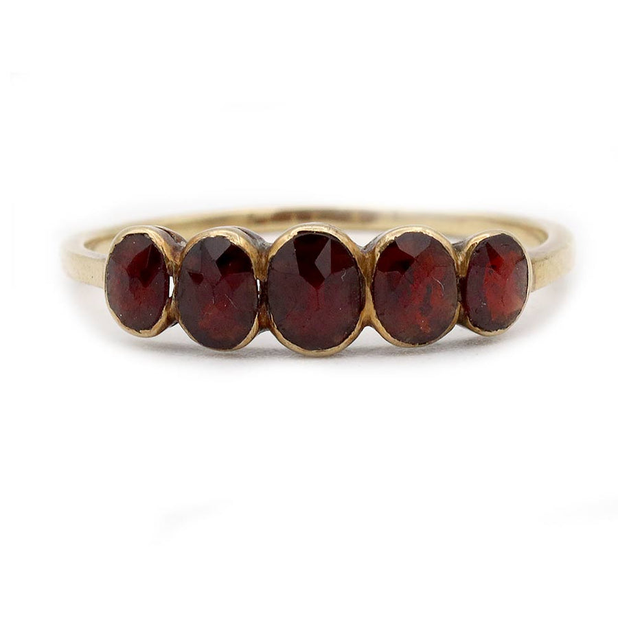 Victorian Five Stone Cushion Cut Garnet Antique Wedding Ring