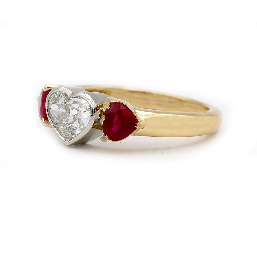 Vintage Style 1.70 CTW Heart Diamond Burma Ruby Three Stone Engagement Ring | GIA I/SI1
