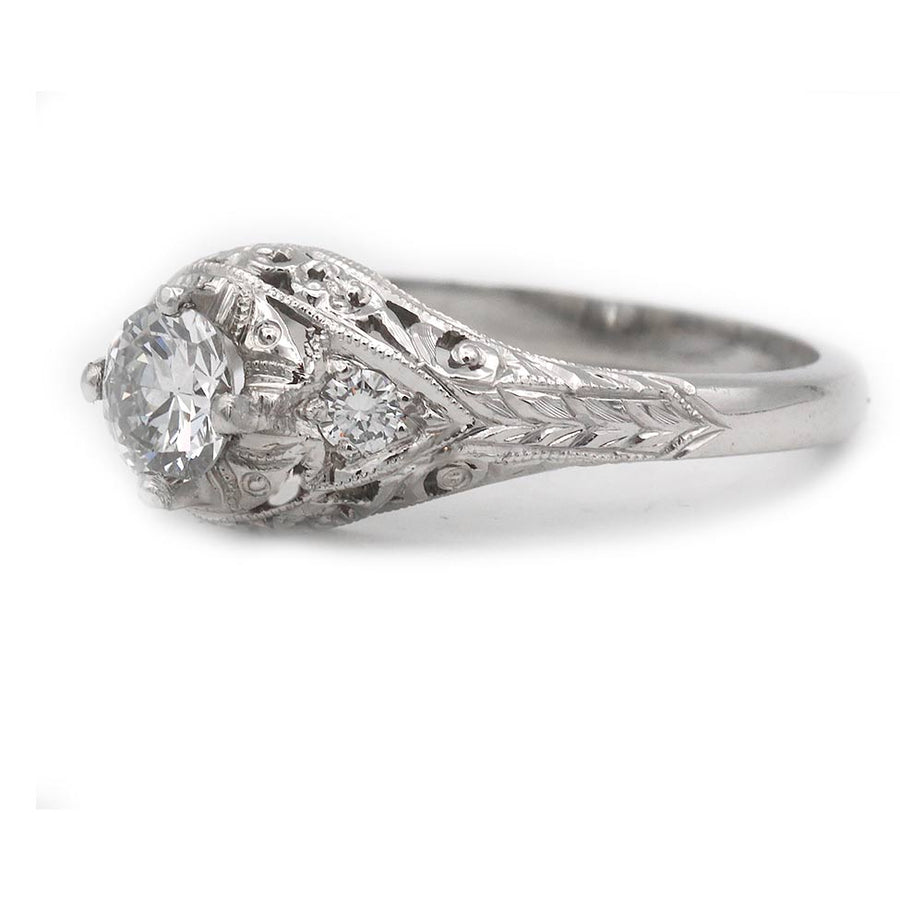 Estate Art Deco Style .55 Ct Old European Cut Diamond Engagement Ring GIA F/VVS2