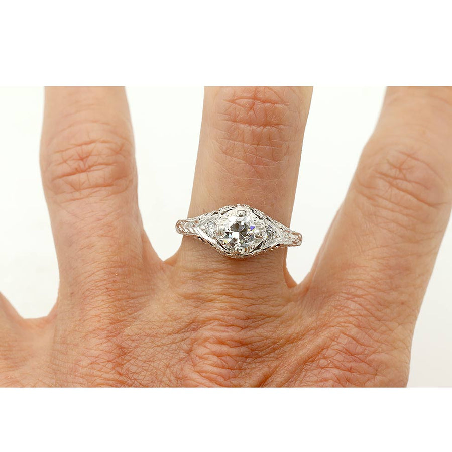 Estate Art Deco Style .55 Ct Old European Cut Diamond Engagement Ring GIA F/VVS2