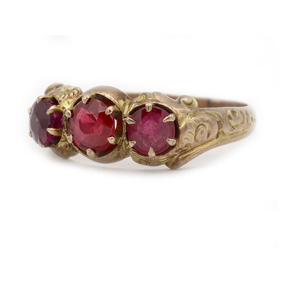 Victorian 1.50 CTW Three Stone Garnet Antique Wedding Ring